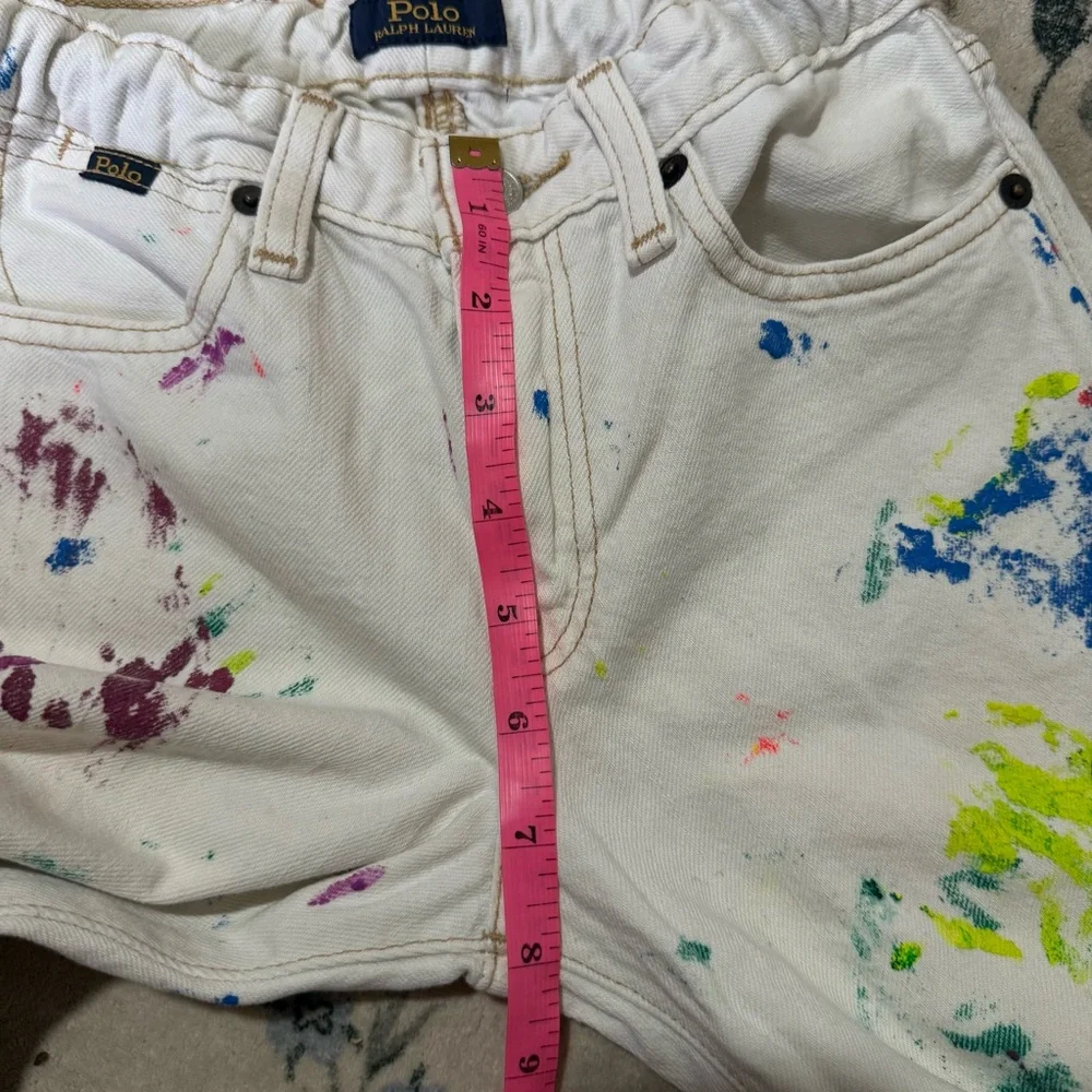 Polo Ralph Lauren the Astor slim boyfriend girls jeans white paint splatter 8